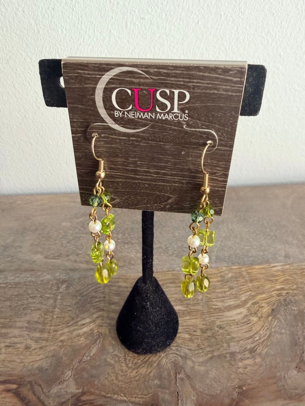 New Cusp by Neiman Marcus Green Beaded Chandelier Dangle Drop Earrings